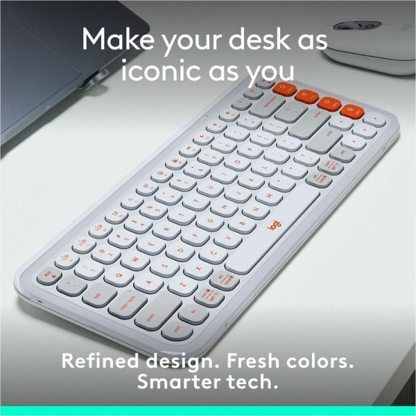 Logitech POP ICON KEYS Wireless Bluetooth Keyboard, Comfortable Typing, Programmable Keys, Easy-Switch Between up to 3 Devices (Off-white & Orange) - Image 2