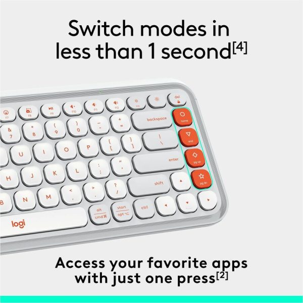Logitech POP ICON KEYS Wireless Bluetooth Keyboard, Comfortable Typing, Programmable Keys, Easy-Switch Between up to 3 Devices (Off-white & Orange) - Image 5