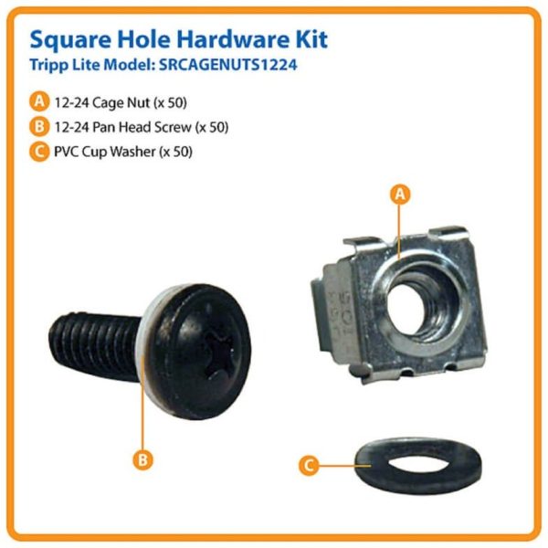 Eaton Tripp Lite Series SmartRack Square Hole Hardware Kit with 50 pcs 12-24 screws and washers - Image 2
