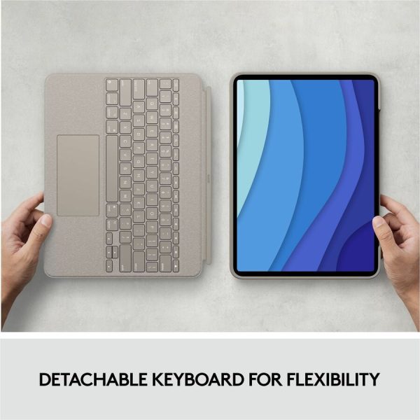 Logitech Combo Touch Keyboard/Cover Case (Folio) for 12.9" Apple, Logitech iPad Pro (5th Generation) Tablet - Sand - Image 6