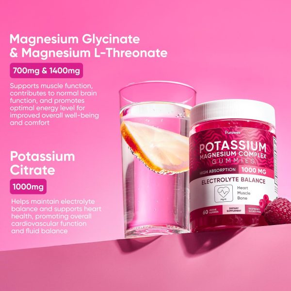 Potassium Magnesium Complex Gummies for Women and Men, High Absorption Potassium Citrate Supplement for Hydration, Muscle & Heart Health Support, Raspberry Flavor, Sugar-Free, 60 Veggie Gummies - Image 3