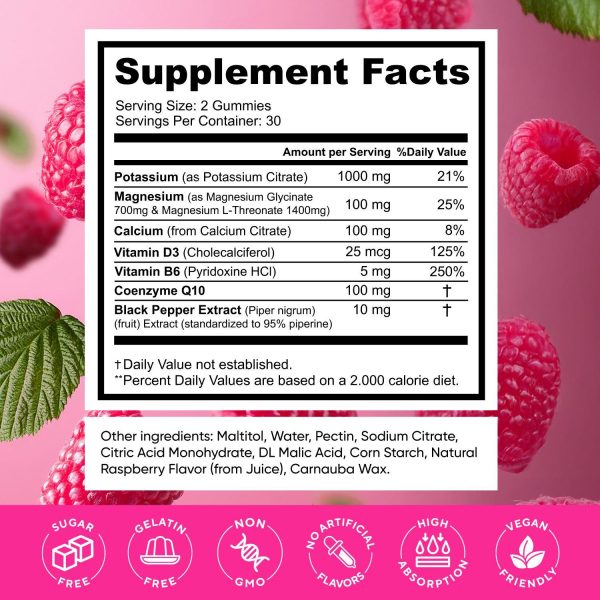 Potassium Magnesium Complex Gummies for Women and Men, High Absorption Potassium Citrate Supplement for Hydration, Muscle & Heart Health Support, Raspberry Flavor, Sugar-Free, 60 Veggie Gummies - Image 5