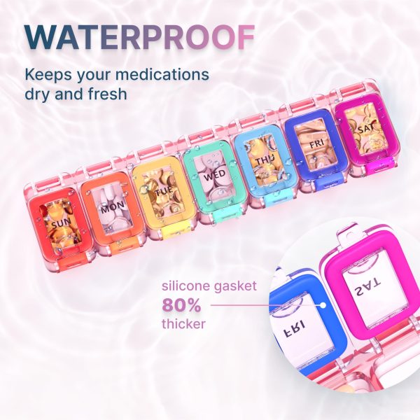 Weekly Medicine Pill Organizer Waterproof 7 Day Large Pill Box Daily Pill Case Cute Vitamin Organizer Portable Pill Container Travel Pills Holder XL Supplement Medication Dispenser One a Day - Image 2