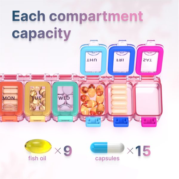 Weekly Medicine Pill Organizer Waterproof 7 Day Large Pill Box Daily Pill Case Cute Vitamin Organizer Portable Pill Container Travel Pills Holder XL Supplement Medication Dispenser One a Day - Image 5