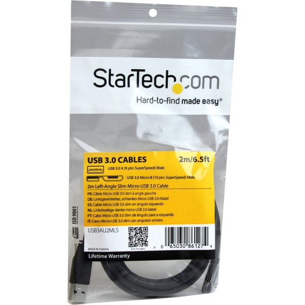 StarTech.com 2m 6 ft Slim Micro USB 3.0 (5Gbps) Cable - M/M - USB 3.0 A to Left-Angle Micro USB - USB 3.2 Gen 1 - Image 4