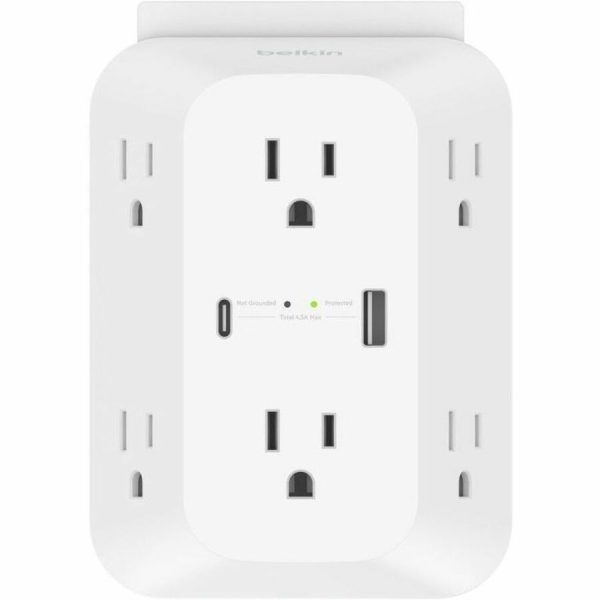 Belkin 6-Outlet Surge Protector Power Strip, Wall-Mountable with 6 AC Outlets, Overvoltage Protection, LED Indicator - USB-C Port & USB-A Port w/USB-C PD Fast Charging - 1680 Joules of Protection - Image 5
