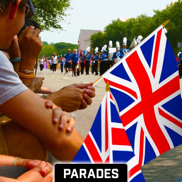 G128 12 Pack Handheld United Kingdom UK Stick Flags | 12x18 In | Printed 150D Polyester, Country Flag, Solid Wooden Stick, Spear Gold Tip - Image 5