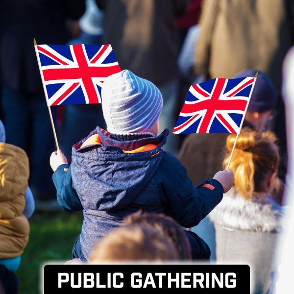G128 12 Pack Handheld United Kingdom UK Stick Flags | 12x18 In | Printed 150D Polyester, Country Flag, Solid Wooden Stick, Spear Gold Tip - Image 6