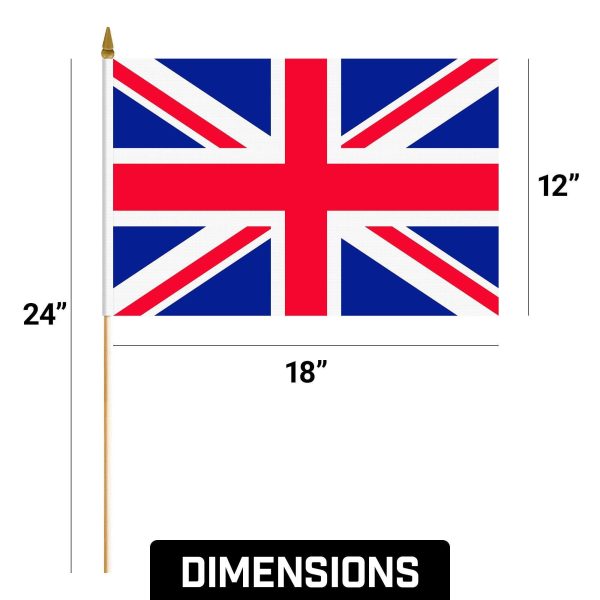G128 12 Pack Handheld United Kingdom UK Stick Flags | 12x18 In | Printed 150D Polyester, Country Flag, Solid Wooden Stick, Spear Gold Tip - Image 9