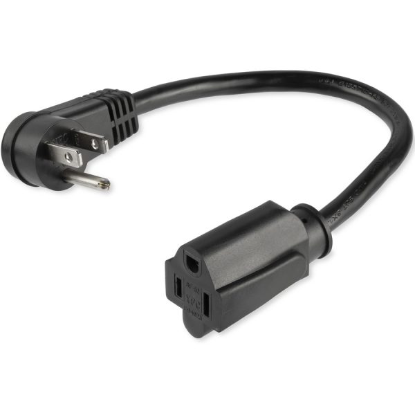 StarTech.com 1ft (0.3m) Power Extension Cord, Right Angle NEMA 5-15P to NEMA 5-15R, 13A 125V, 16AWG, Black, Outlet Extension Cable - Image 4