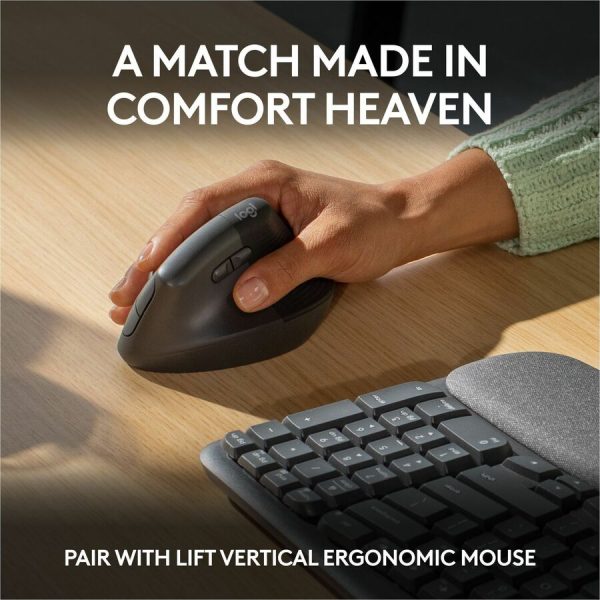 Logitech Wave Keys Wireless Ergonomic Keyboard with Cushioned Palm Rest, Comfortable Natural Typing, Graphite - Image 8
