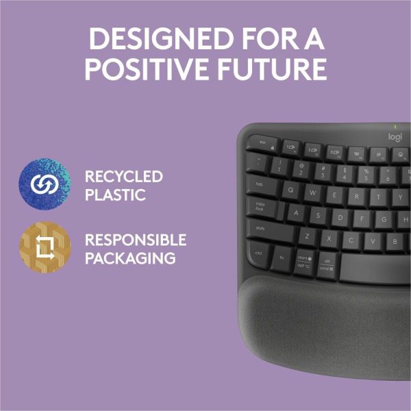 Logitech Wave Keys Wireless Ergonomic Keyboard with Cushioned Palm Rest, Comfortable Natural Typing, Graphite - Image 9