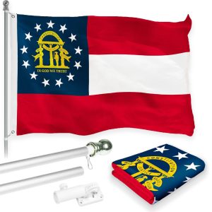 G128 Combo Pack: 6 Feet Tangle Free Spinning Flagpole (Silver) Georgia GA State Flag 3x5 ft Printed 150D Brass Grommets (Flag Included) Aluminum Flag Pole