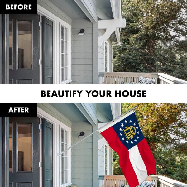 G128 Combo Pack: 6 Feet Tangle Free Spinning Flagpole (Silver) Georgia GA State Flag 3x5 ft Printed 150D Brass Grommets (Flag Included) Aluminum Flag Pole - Image 3