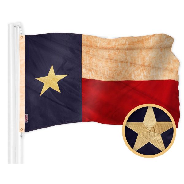 G128 Combo Pack: American USA Tea-Stained Flag 1x1.5 Ft & Texas Tea-Stained Flag 1x1.5 Ft | Both ToughWeave Pro Series Embroidered 420D Polyester, Embroidered Design, Indoor/Outdoor, Brass Grommets - Image 2