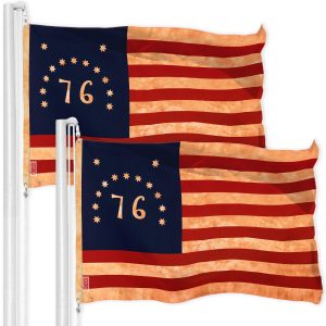G128 2 Pack: Bennington 76 Tea-Stained Flag | 3x5 Ft | LiteWeave Pro Series Printed 300D Polyester | Historical Flag, Vibrant Colors, Brass Grommets, Thicker and More Durable Than 100D 75D Polyester