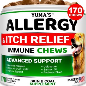 YUMA'S Dog Allergy Relief Chews   Dog Itching Skin Relief Treatment Pills   170 Treats   Anti Itch for Dogs   Itchy and Paw Licking   Dry Skin & Hot Spots   Omega 3 Fish Oil   Skin & Coat Supplement