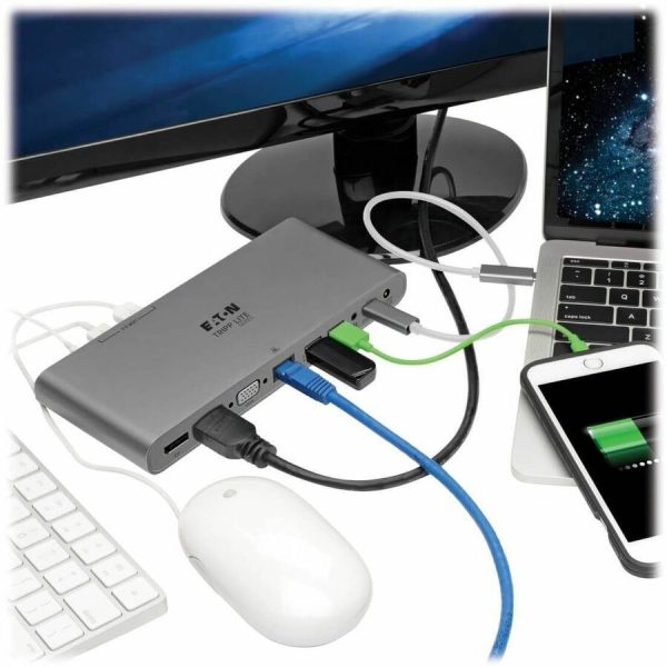 Eaton Tripp Lite Series USB-C Dock, Triple Display - 4K HDMI/DisplayPort, VGA, USB 3.x (5Gbps), USB-A/C Hub Ports, GbE, 100W PD Charging - Thunderbolt 3, Silver - Image 3