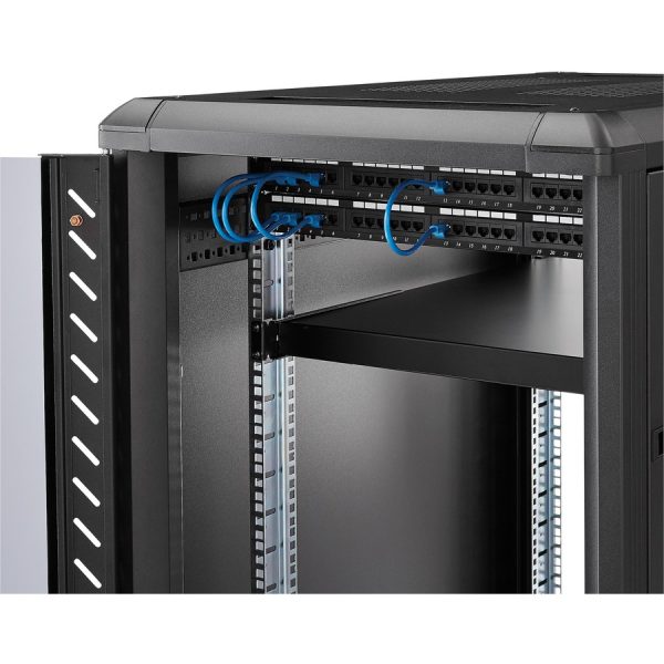 StarTech.com 1U 4-Post 19.5 to 38in Adjustable Mounting Depth Rack Mount Shelf - Heavy Duty Fixed Rack Shelf - 330 lb / 150kg - 27.5in Deep - Image 9