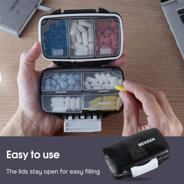 Travel Pill Organizer   Moisture Proof Pill Holder Daily Medicine Organizer Box Small Pill Case for Vitamin Supplement Pocket Pharmacy with Labels Pill Box for Purse Cute Pill Container 7 Compartments - Image 2