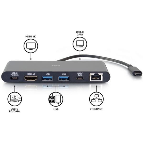 C2G USB-C 6-in-1 Dual Display Docking Station - 60W Power Supply, HDMI, Ethernet, USB, 3.5mm Audio and Power Delivery - 4K 30Hz - Image 4