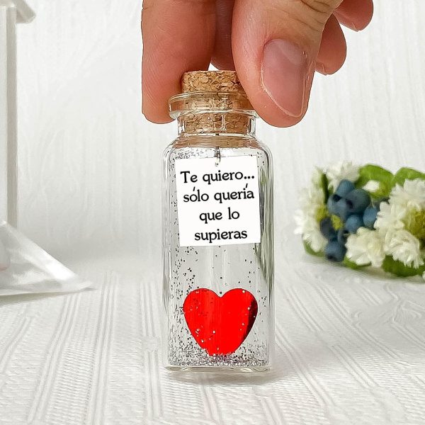 Mensaje romántico en una botella para regalar a tu novio o novia   Tarro de los deseos con una tarjeta para tu esposo o esposa (in a bottle Te quiero… sólo quería que lo supieras) - Image 3