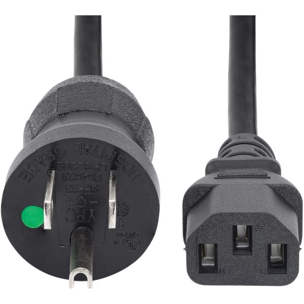 StarTech.com 6ft (2m) Hospital Grade Power Cord, 18AWG, NEMA 5-15P to C13, 10A 125V, Green Dot Medical Power Cable, Monitor Power Cable - Image 10