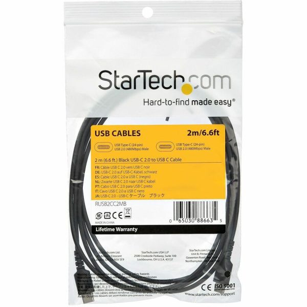 StarTech.com 2m USB C Charging Cable - Durable Fast Charge & Sync USB 2.0 Type C to C Charger Cord - TPE Jacket Aramid Fiber M/M 60W Black - Image 5