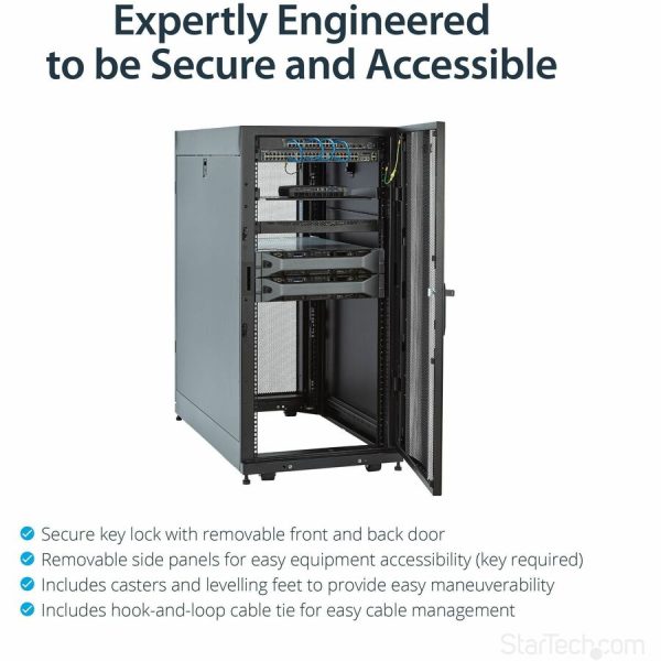 StarTech.com 4-Post 25U Server Rack Cabinet, 19" Data Rack Cabinet for Computer / IT Equipment, Home Network Rack, Half Height Server Rack - Image 3