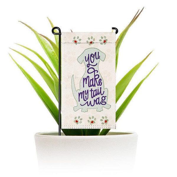 G128 Garden Flag & Stand You Make My Tail Wag Cute Dog | 4x8 Inch | Printed Blockout Polyester
