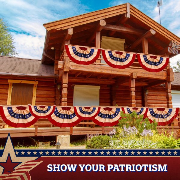 G128 - 5 Pack: USA Tea Stained Pleated Fan Flag 2x4FT Embroidered Polyester Stars and Stripes - Image 7