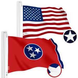G128 Combo Pack: American USA Flag 2.5x4 Ft & Tennessee Flag 2.5x4 Ft, Both Embroidered SPUN Polyester, Indoor/Outdoor, Brass Grommets