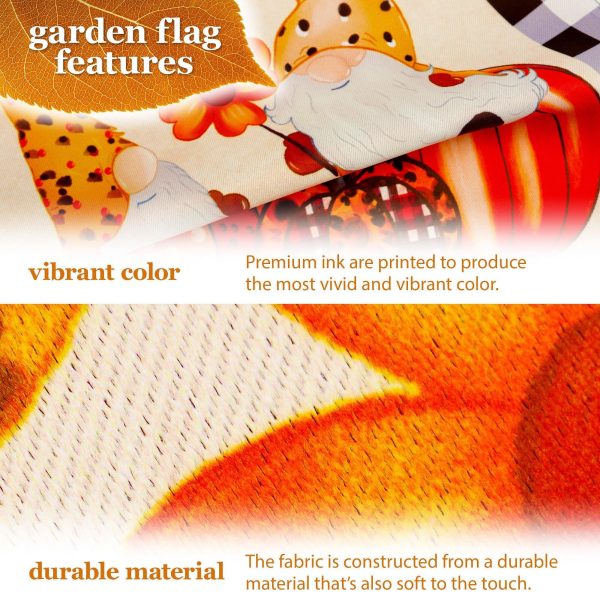 G128 Combo Pack: Garden Flag Stand Black 36 in x 16 in & Garden Flag Fall Decoration Happy Fall Blessed Two Gnomes Sitting on Pumpkins 12"x18" Double-Sided Blockout Fabric - Image 3