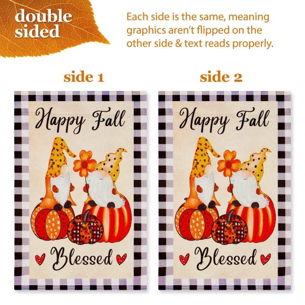 G128 Combo Pack: Garden Flag Stand Black 36 in x 16 in & Garden Flag Fall Decoration Happy Fall Blessed Two Gnomes Sitting on Pumpkins 12"x18" Double-Sided Blockout Fabric - Image 5