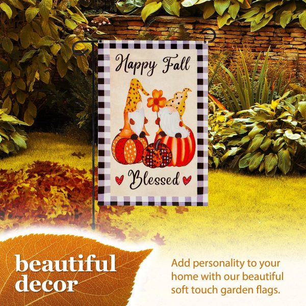 G128 Combo Pack: Garden Flag Stand Black 36 in x 16 in & Garden Flag Fall Decoration Happy Fall Blessed Two Gnomes Sitting on Pumpkins 12"x18" Double-Sided Blockout Fabric - Image 6