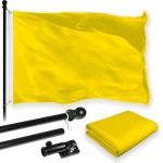 G128 Combo Pack: 6 Feet Tangle Free Spinning Flagpole (Black) Solid Yellow Flag 3x5 ft Printed 150D Brass Grommets (Flag Included) Aluminum Flag Pole