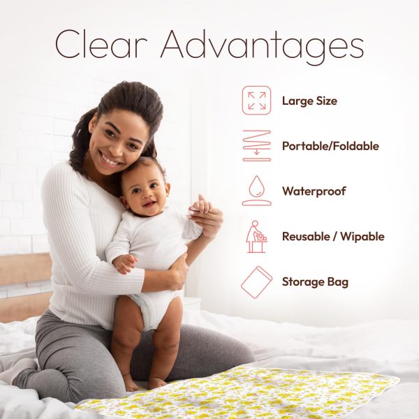 Baby Changing Mat   315 x 255 inch Waterproof Portable Travel Changing Pad   Wipeable Liners with Reinforced Double Seams   Change Diaper On The Go  Foldable Large Baby Nappy Changer Mat - Image 2