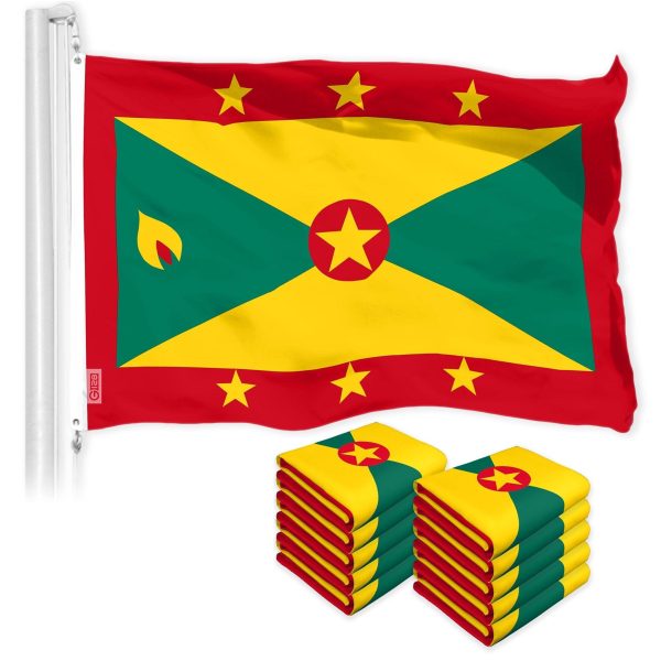 G128 10 Pack: Grenada Grenadian Flag | 3x5 Ft | LiteWeave Pro Series Printed 150D Polyester | Country Flag, Indoor/Outdoor, Vibrant Colors, Brass Grommets, Thicker and More Durable Than 100D 75D Poly