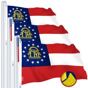 G128 3 Pack: Georgia GA State Flag | 2.5x4 Ft | StormFlyer Series Embroidered 220GSM Spun Polyester | Embroidered Design, Indoor/Outdoor, Brass Grommets, Heavy Duty, All Weather