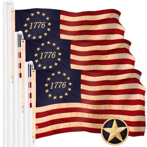 G128 3 Pack: Betsy Ross 1776 Tea-Stained Flag | 4x6 Ft | ToughWeave Pro Series Embroidered 420D Polyester | Historical Flag, Embroidered Design, Indoor/Outdoor, Brass Grommets, High Quality