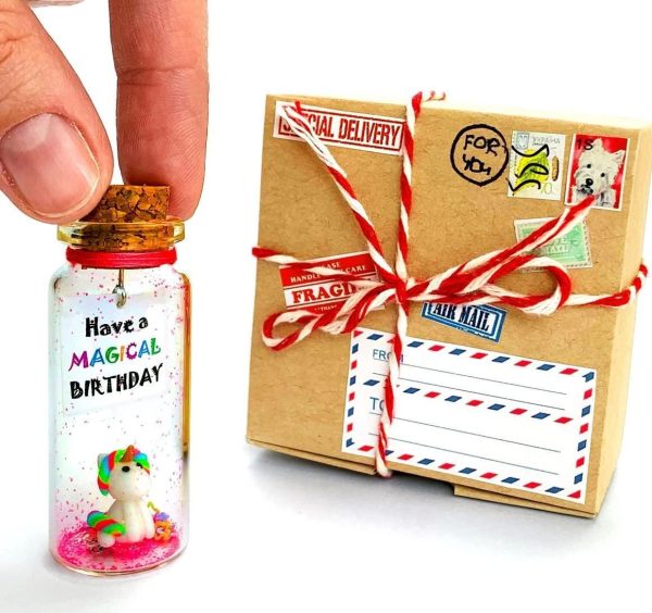 Unique Birthday Gifts for Him and Her   Cute and Funny Bday Presents for Men and Women   Gift for Mom Dad Family (Rainbow Unicorn   Have a Magical Birthday Message Bottle in Craft Gift Box)