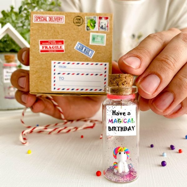 Unique Birthday Gifts for Him and Her   Cute and Funny Bday Presents for Men and Women   Gift for Mom Dad Family (Rainbow Unicorn   Have a Magical Birthday Message Bottle in Craft Gift Box) - Image 2
