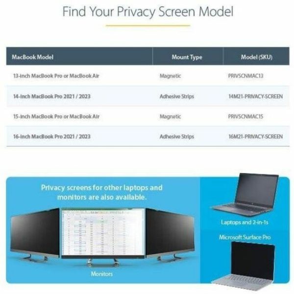 StarTech.com Laptop Privacy Screen for 13 inch MacBook Pro & Air - Magnetic Removable Security Filter - Blue Light Reducing - Matte/Glossy - Image 6