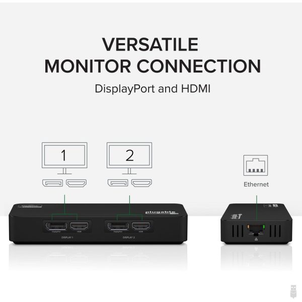 Plugable 4K DisplayPort and HDMI Dual Monitor Adapter with Ethernet for USB 3.0 and USB-C - Image 3