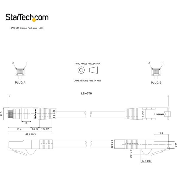 StarTech.com 25ft (7.6m) CAT6 Ethernet Cable, LSZH (Low Smoke Zero Halogen) 10 GbE Snagless 100W PoE UTP RJ45 Black Network Patch Cord ETL - Image 2
