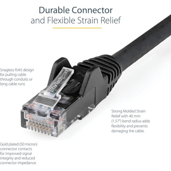 StarTech.com 25ft (7.6m) CAT6 Ethernet Cable, LSZH (Low Smoke Zero Halogen) 10 GbE Snagless 100W PoE UTP RJ45 Black Network Patch Cord ETL - Image 3