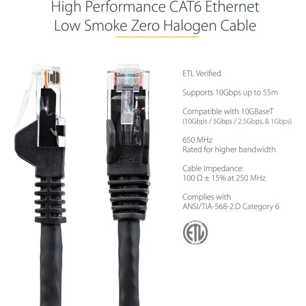 StarTech.com 25ft (7.6m) CAT6 Ethernet Cable, LSZH (Low Smoke Zero Halogen) 10 GbE Snagless 100W PoE UTP RJ45 Black Network Patch Cord ETL - Image 4