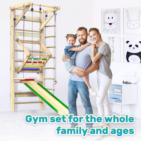 WEDANTA Wooden Swedish Ladder Wall Set – Kids Stall Bars for Exercise – Kids Swedish Gymnastic Wall Gym – Wood Stall Bar Gymnastics Playground – Best Gym for All Family - Image 2
