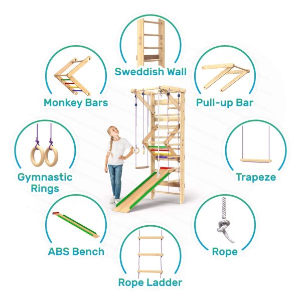 WEDANTA Wooden Swedish Ladder Wall Set – Kids Stall Bars for Exercise – Kids Swedish Gymnastic Wall Gym – Wood Stall Bar Gymnastics Playground – Best Gym for All Family - Image 3