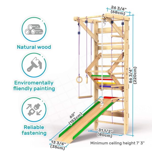 WEDANTA Wooden Swedish Ladder Wall Set – Kids Stall Bars for Exercise – Kids Swedish Gymnastic Wall Gym – Wood Stall Bar Gymnastics Playground – Best Gym for All Family - Image 5